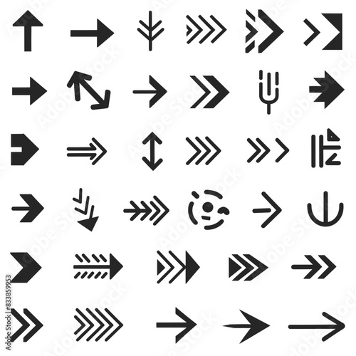 Black Arrows Symbols Icons Set with Straight Lines Dotted and Zigzag Patterns