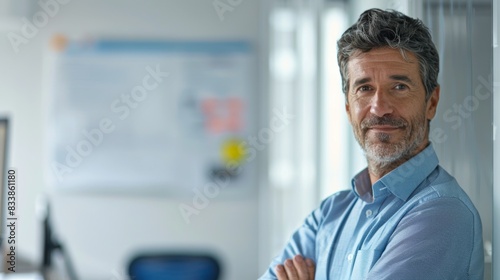 Wallpaper Mural A man with graying hair and a beard wearing a blue shirt standing in an office with a whiteboard in the background smiling at the camera. Torontodigital.ca