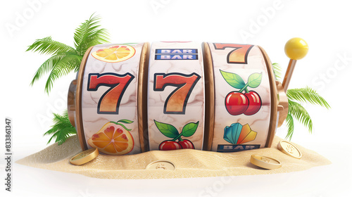 summer themed 3d casino slots machine reel