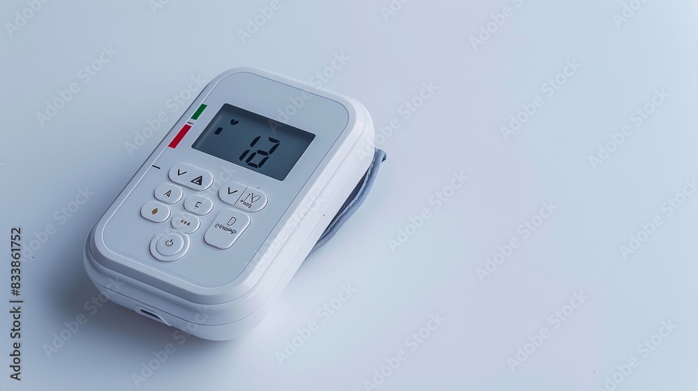 Simple digital blood pressure monitor on a plain white background Simple digital blood pressure monitor on a plain white background