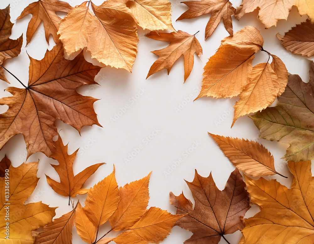 Frame made of autumn dried leaves on white background. Frame made of autumn dried leaves on white background.