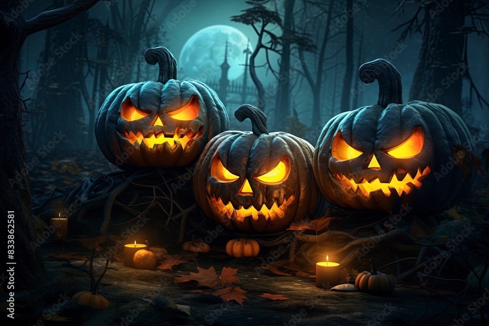 halloween background with pumpkin and bats, generative ai halloween background with pumpkin and bats, generative ai