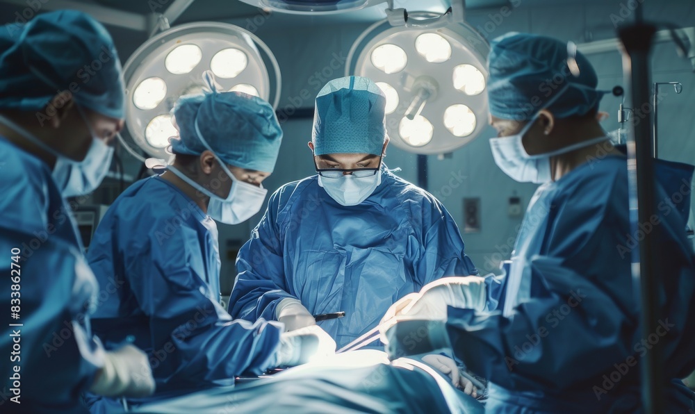 A team of skilled surgeons conduct a complex operation in a stateoftheart hospital operating room A team of skilled surgeons conduct a complex operation in a stateoftheart hospital operating room
