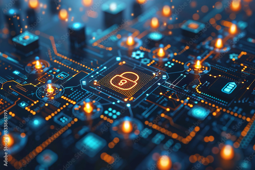 Cybersecurity and Privacy Concepts Featuring Lock Icon and Internet Network Security Technology