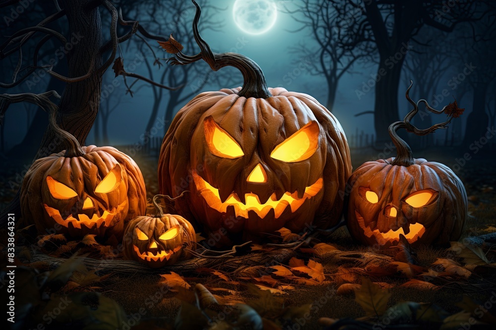 halloween background with pumpkin and bats, generative ai halloween background with pumpkin and bats, generative ai
