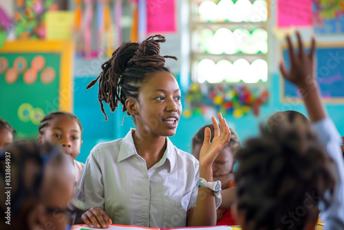 Inspiring Education: Dedicated Teacher Nurturing Young Minds in Vibrant Classroom Setting