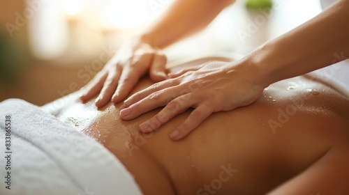 A person s hands gently massaging the back of another person who is lying face down on a massage table with a focus on relaxation and well-being.