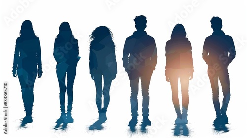 iconlike symbols of young people on white background It can be symbolic young creative people of various types, various casual clothes, staying in a row photo