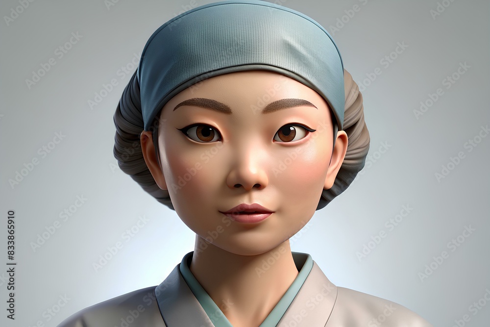 3D Illustration Of Japanese Female Surgeon, Isolated On White Background