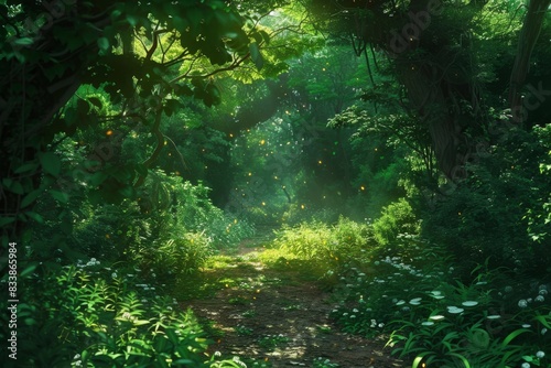 lush forest with mossy trees and vines