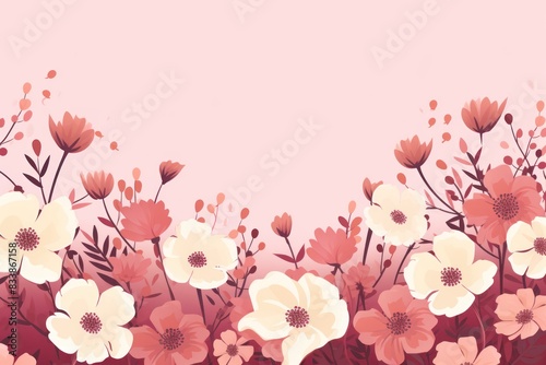 Cute cartoon flower border on a light  background  vector  clean flower summer spring greetings card wedding birthday template mockup banner design digital