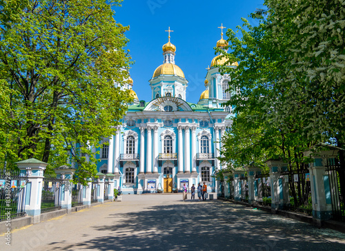 St. Petersburg, Russia - May 27, 2024: View of the Marine Epiphany Cathedral of St. Nicholas (St. Nicholas Cathedral).
