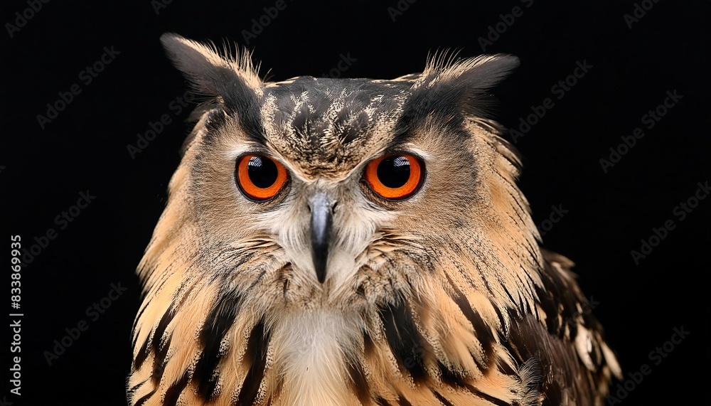 owl close up head on black background owl close up head on black background