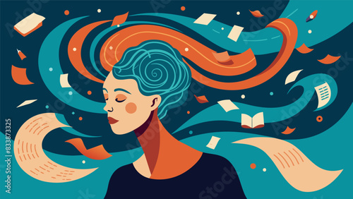 Words swirl and dance around a poets head as they delve deep into the depths of their emotions translating them into beautiful stanzas.. Vector illustration