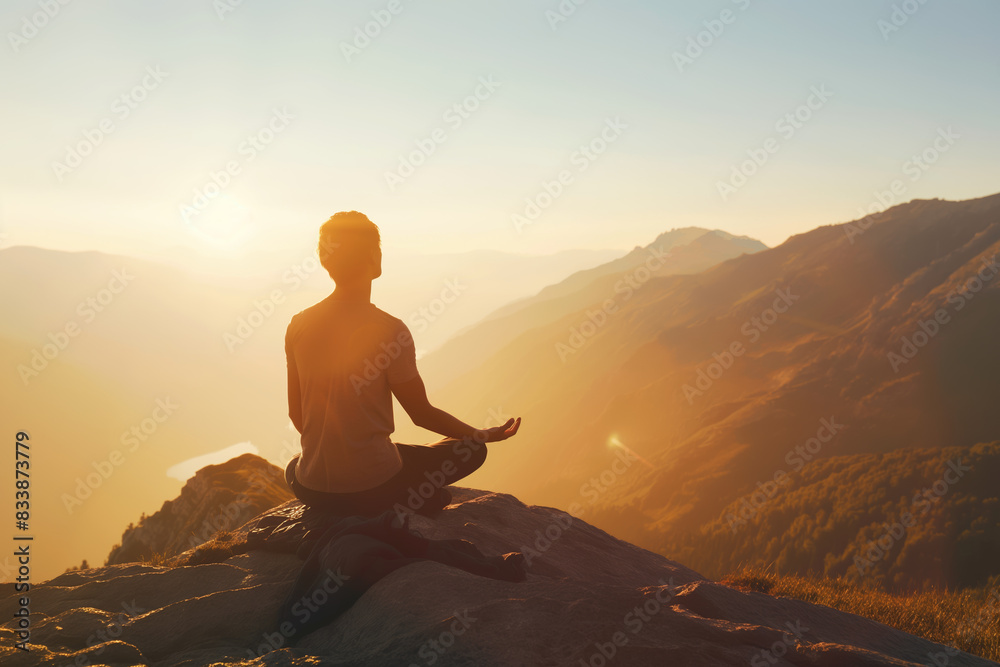 Serene Meditation at Sunrise Over Scenic Mountain Landscape