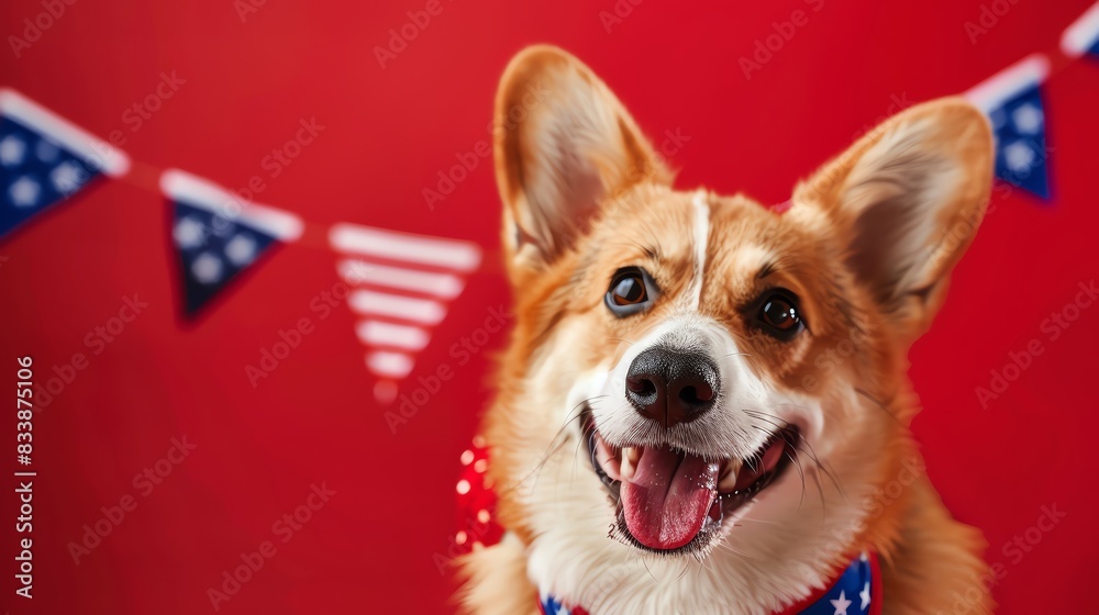 Corgi dog with a 4th of July banner, festive celebration, vibrant colors Corgi dog with a 4th of July banner, festive celebration, vibrant colors