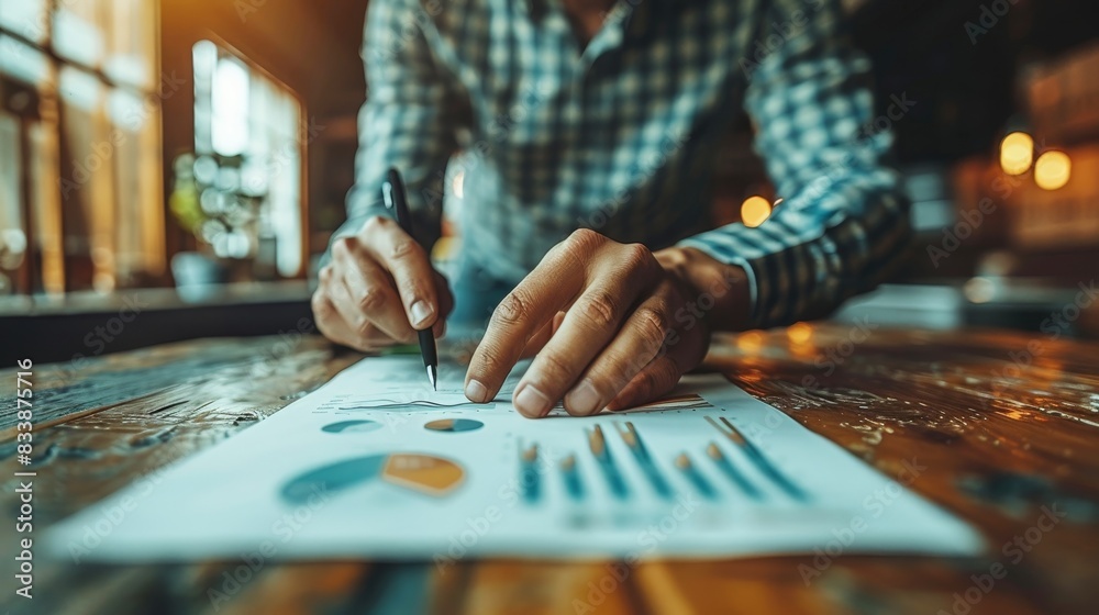 Businessman analyzing financial data and making notes Businessman analyzing financial data and making notes