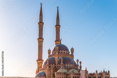 Beautiful Al Mustafa Mosque in Old Town of Sharm El Sheikh in Egypt, at sunset