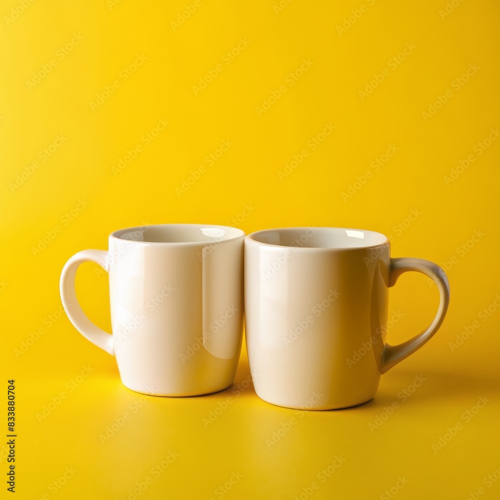 Two ceramic mugs on pastel background, Mug Mockup design. Two ceramic mugs on pastel background, Mug Mockup design.