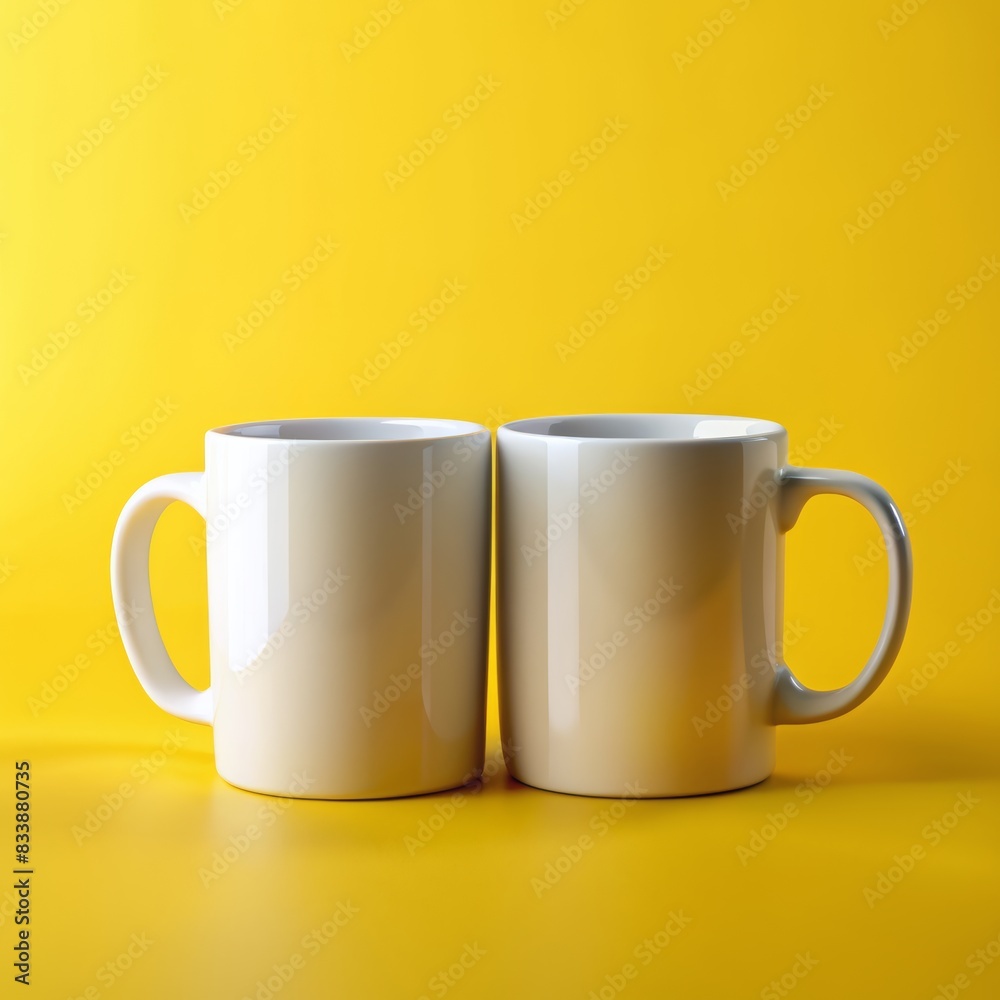 Two ceramic mugs on pastel background, Mug Mockup design. Two ceramic mugs on pastel background, Mug Mockup design.
