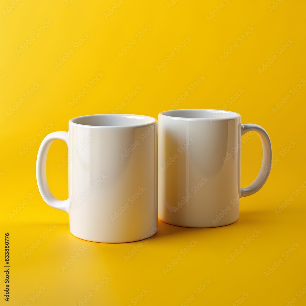 Two ceramic mugs on pastel background, Mug Mockup design. Two ceramic mugs on pastel background, Mug Mockup design.