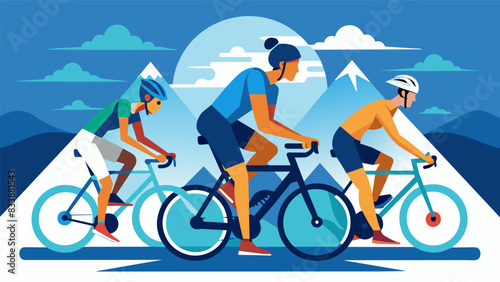 Cyclists soaking up the energy in a virtual spin class powering through adversity and pushing their limits.. Vector illustration