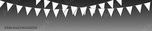 Bunting flags mockup, carnival party flags, festive pennants hanging on a rope. Festival vector decoration.