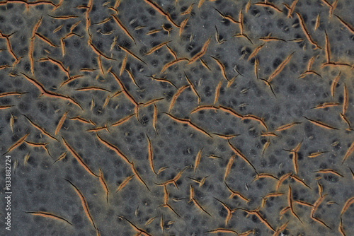 Close up rusty, peeling, painted metal background