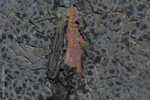 Close up rusty, peeling, painted metal background