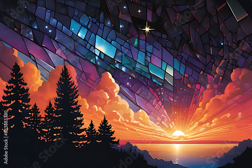 Wallpaper Mural Volumetric light through broken glass shards reflects misty summer nights, starry skies, and mythical beings. Breathtaking beauty with vivid colors and luminescent textures Torontodigital.ca