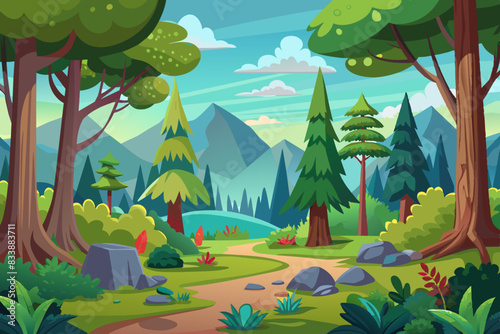 Cartoon-style forest background vector illustration 