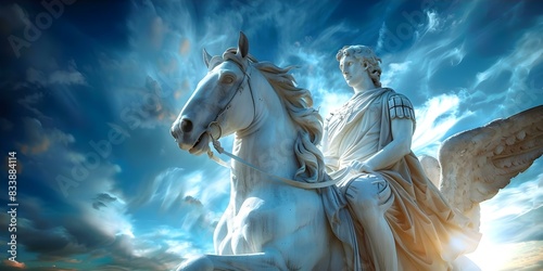 Michael on a white horse symbolizing victory over evil forces. Concept Fantasy Photography, Victory Celebration, Mythical Creatures photo