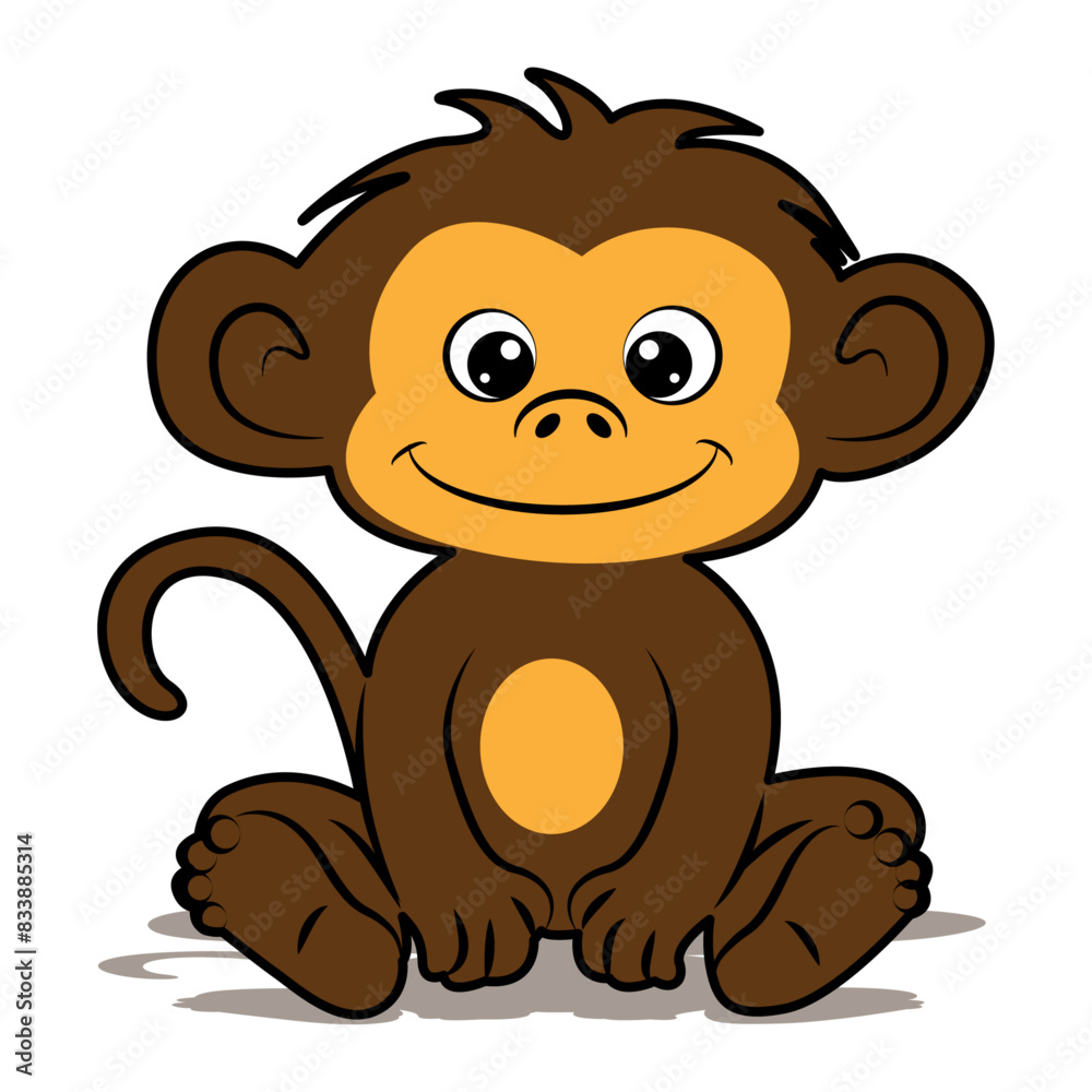 Cute Monkey Sitting Cartoon Vector Icon Illustration.Children's monkey drawing