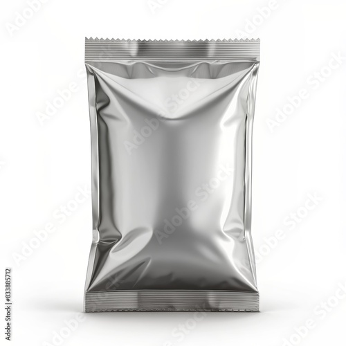 aluminum Foil sachet mockup, blank, Shiny silver package for wipe sheet. photo