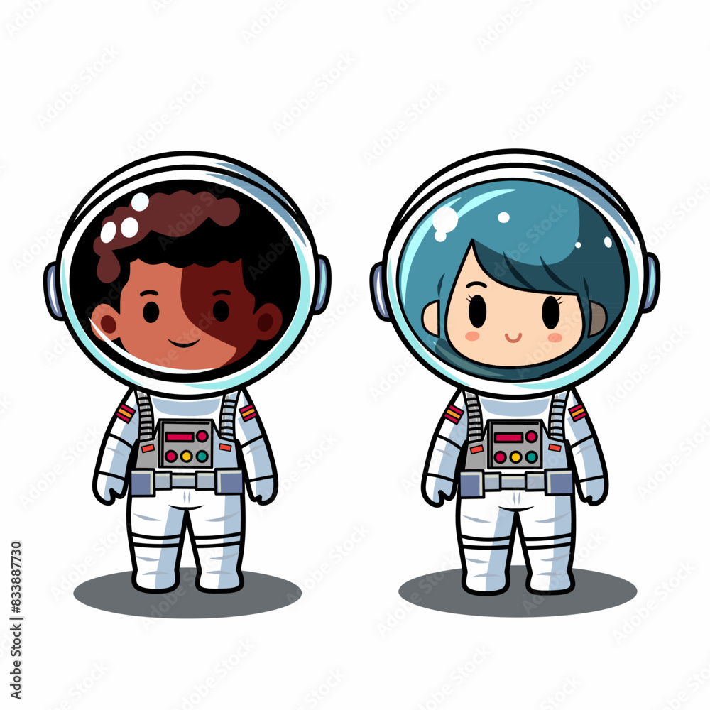 Boy and girl astronauts in cosmic suits,
Vector cartoon flat design isolated set Boy and girl astronauts in cosmic suits,
Vector cartoon flat design isolated set