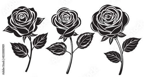 set of black and white Rose Minimalist and Simple Silhouette Vector illustration