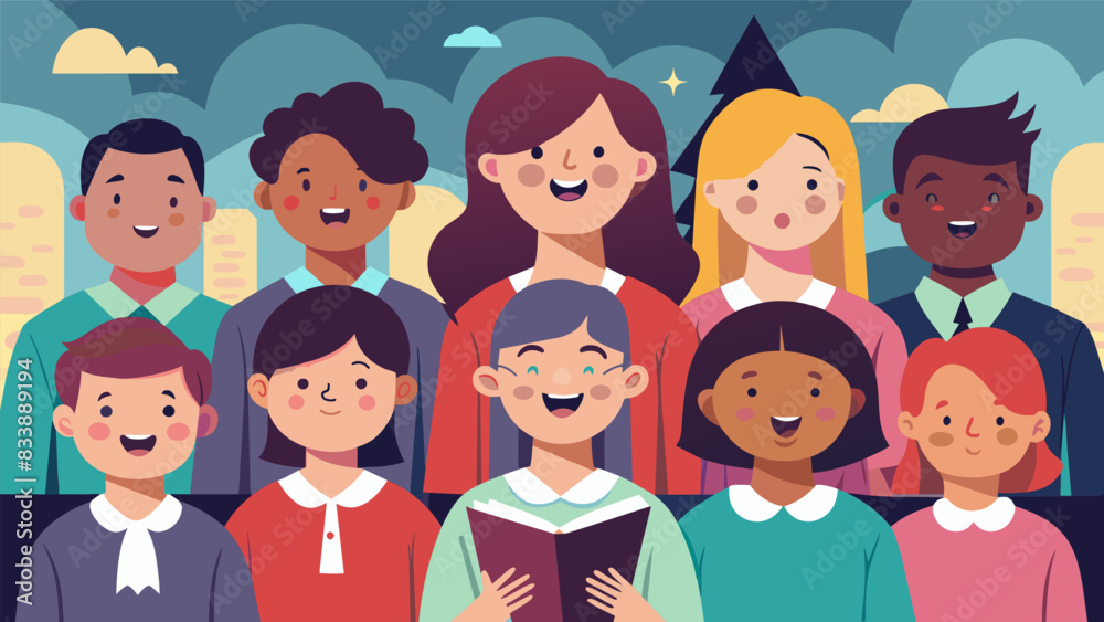 The joy on the faces of parents and congregation members as the childrens choir shares their musical talents during a Sunday service.. Vector illustration The joy on the faces of parents and congregation members as the childrens choir shares their musical talents during a Sunday service.. Vector illustration