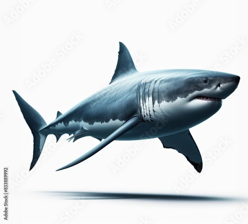 Image of an isolated great white shark against a pure white background  ideal for presentations 