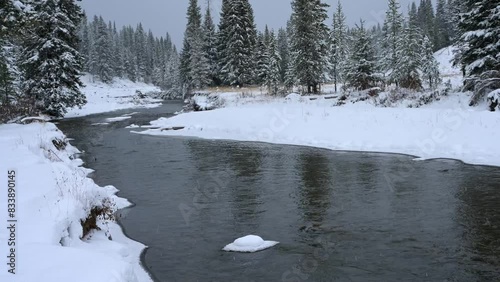 Snow falls along the Soda Butte Creek, east of the Lamar Valley on the North East Entrance Road, Yellowstone National Park. photo