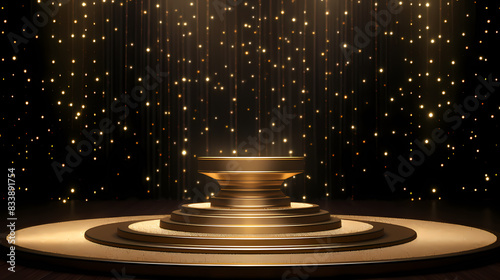 Golden glamorous podium with golden sparkle
