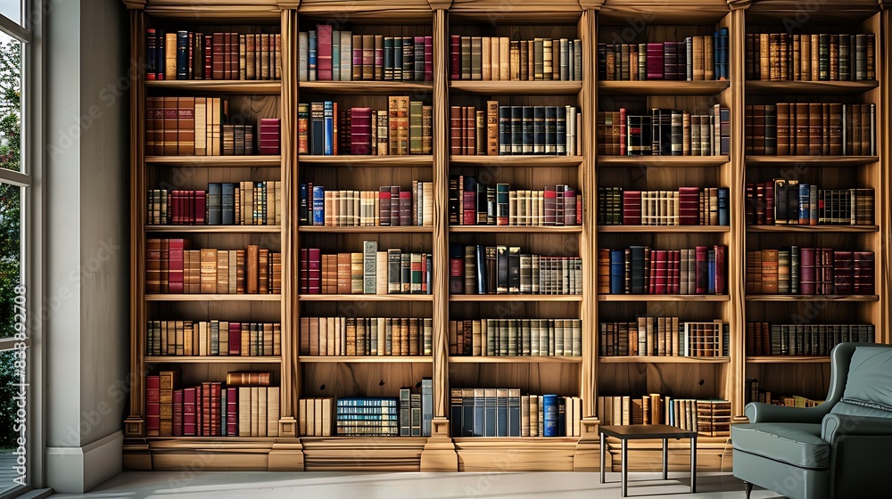 A cozy home library with floor-to-ceiling bookshelves filled with books and a comfortable chair by the window. A cozy home library with floor-to-ceiling bookshelves filled with books and a comfortable chair by the window.