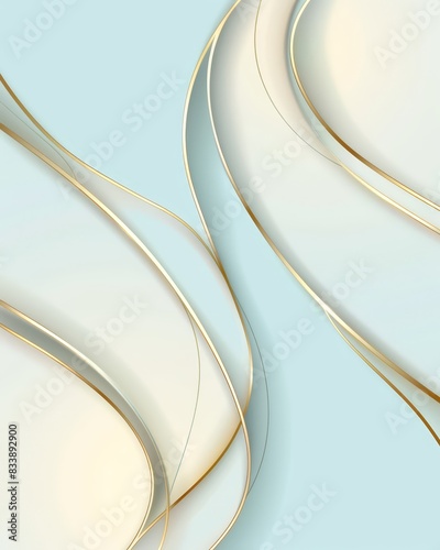 An abstract background with smooth, flowing curves in gold and mint green, creating a modern, minimalist, and elegant design.