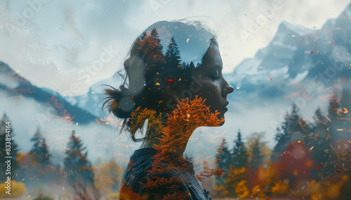A woman s face is shown in a blurry  distorted way  with trees