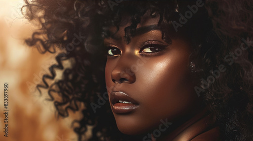 A beautiful black woman with a wig. The wig is an extension of her natural hair, giving her a longer and fuller look.