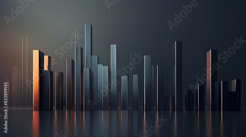 A sleek and modern bar graph illustrating the contrasting performance of different stock market sectors  with a balance of rising and falling bars  presented in realistic detl.