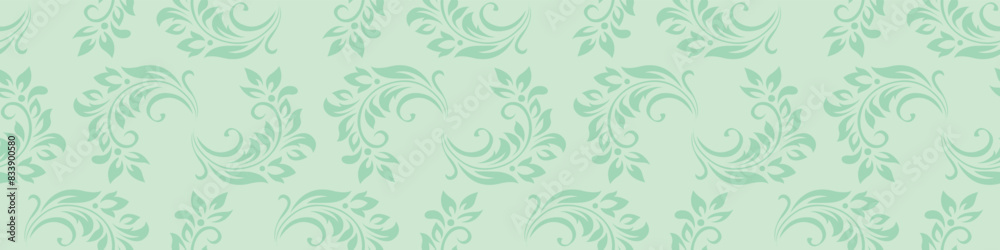 Vintage seamless plant pattern of green stylized leaves, flowers and curls. Retro style. Vector backdrop, texture for victorian wallpapers, wrapping paper, fabric