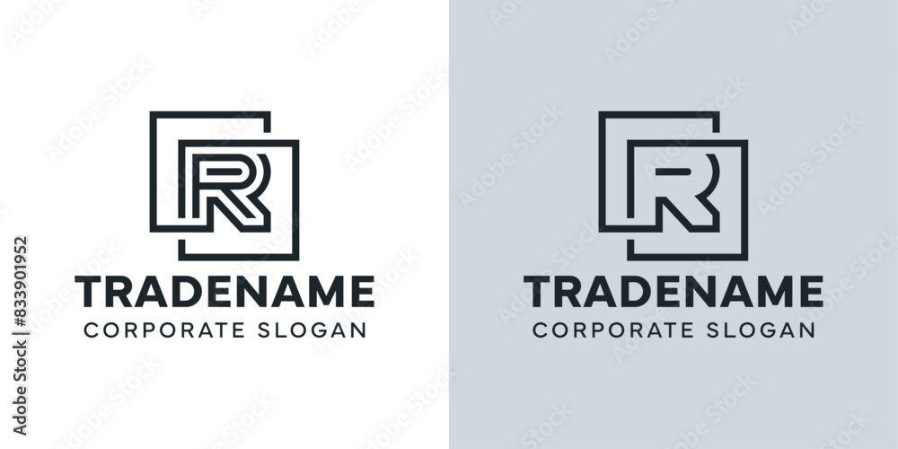 Modern Letter R with Double Square Logo, for business with R initial