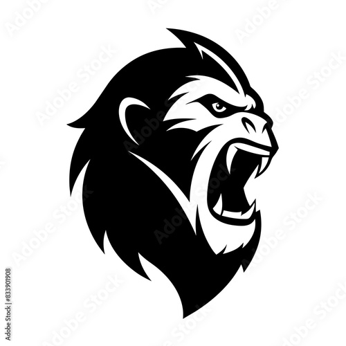  a minimalist hand drawn Animal logo vector art illustration with roaring gorilla icon featuring a modern stylish shape with an underline, set on a solid white background