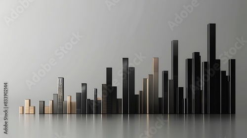 A sleek and modern bar graph illustrating the contrasting performance of different stock market sectors  with a balance of rising and falling bars  presented in realistic detl.