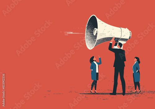 Empowering Employee Voice: Business Leader Offering Megaphone for Staff Ideas, Advocacy, and Contribution - Vector Illustration photo